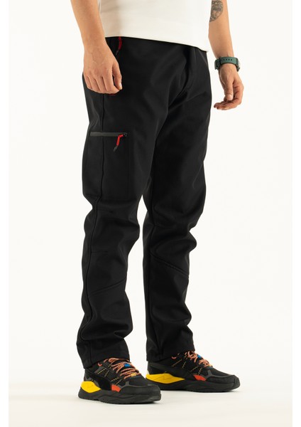 Erkek Siyah Softshell Pantolon Polar Astar Su İtici Ve Rüzgar Geçirmez Günlük Kullanım İçin fiyatları