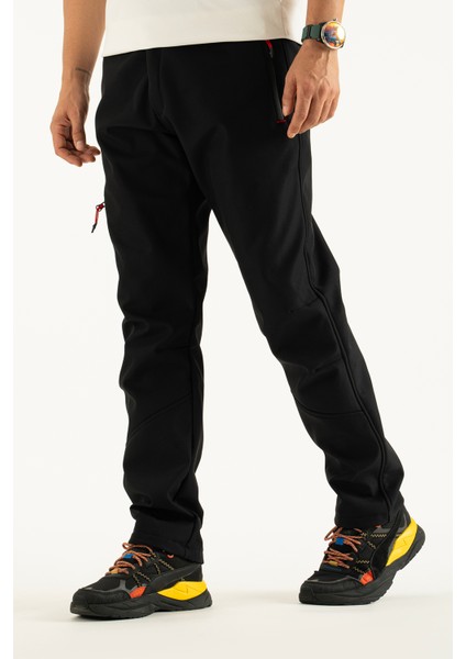 Erkek Siyah Softshell Pantolon Polar Astar Su İtici Ve Rüzgar Geçirmez Günlük Kullanım İçin