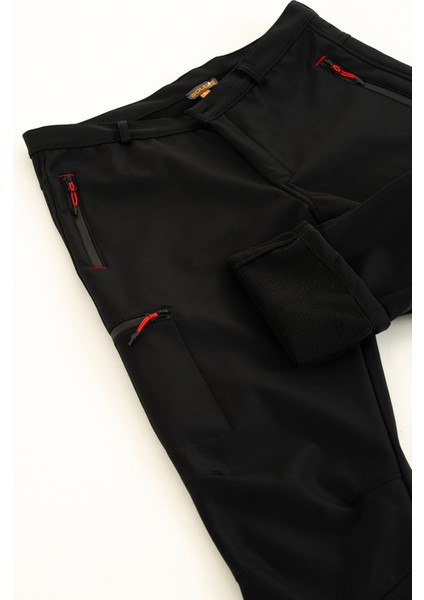 Erkek Siyah Softshell Pantolon Polar Astar Su İtici Ve Rüzgar Geçirmez Günlük Kullanım İçin