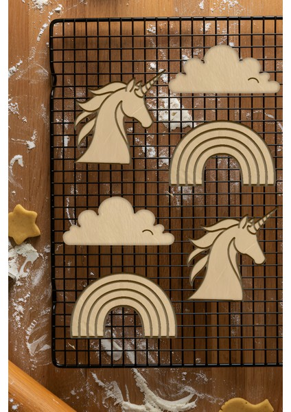 Unicorn Seti Kurabiye Kalıbı, Hamur Şekillendirici, Bisküvi Kalıbı, Kolay Kesim Ucu