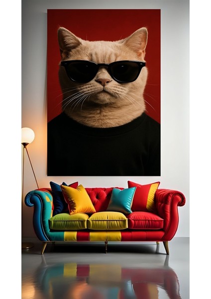 Havalı Kedi Portre V1 Ev Duvar Salon Güzellik Salonu Ofis Dükkan Dekarasyon Kanvas Tablo