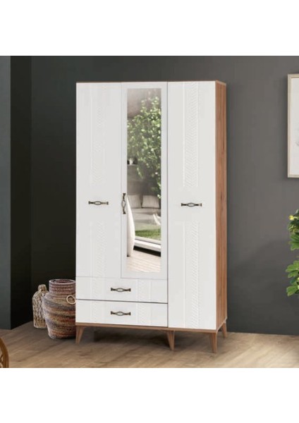 Bera Ceviz - Beyaz 3 Kapılı Tuğçe Dolap