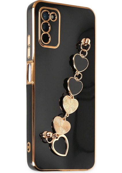 Samsung Galaxy A03S Elegant Charm Case (Kalpli Zincirli Kılıf) Elegant Silicone Cover - Siyah