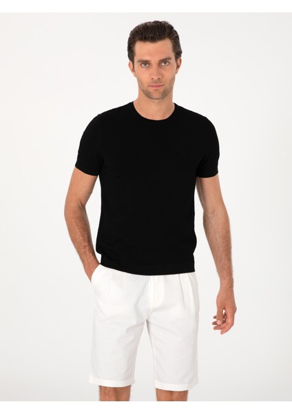 Erkek Siyah Slim Fit Bisiklet Yaka Triko T-Shirt 50313587-VR046