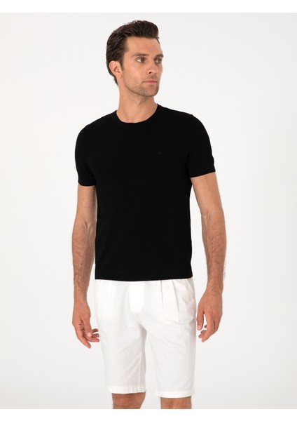 Erkek Siyah Slim Fit Bisiklet Yaka Triko T-Shirt 50313587-VR046 modelleri