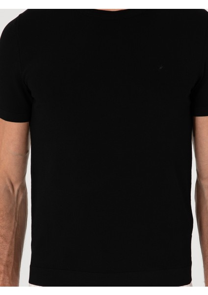 Erkek Siyah Slim Fit Bisiklet Yaka Triko T-Shirt 50313587-VR046