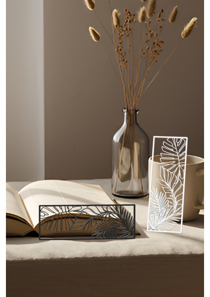 Yaprak Kitap Ayracı, Modern Tasarım, Hafif ve Şık 2’li, Siyah ve Beyazın Modern Uyumu