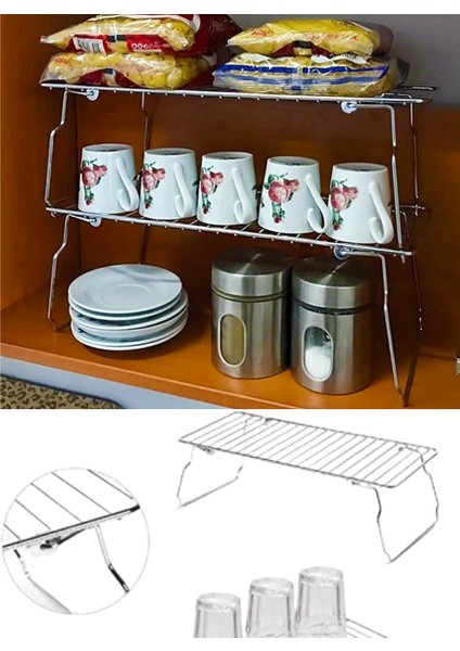 Ayaklı Metal Dolap Içi Tezgah Üstü Kavanoz Kupa Bardak Tel Rafı-Krom modelleri