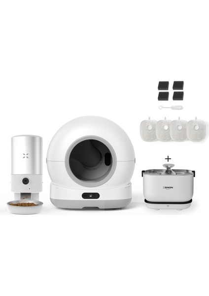Akıllı Otomatik Kamerasız Kedi Tuvaleti Paslanmaz Çelik Kaseli 5lt Mama Kabı Akıllı Bataryalı Su Pınarı ve Filtre 4'lü Pet Seti