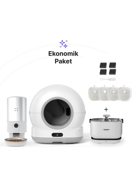 Akıllı Otomatik Kamerasız Kedi Tuvaleti Paslanmaz Çelik Kaseli 5lt Mama Kabı Akıllı Bataryalı Su Pınarı ve Filtre 4'lü Pet Seti fiyatları