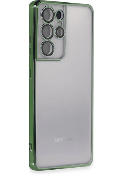 Samsung Galaxy S21 Ultra Crystal Shield Lensli Silikon (Lens Protector / Kamera Koruyucu Kılıf) - Yeşil