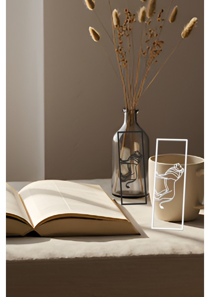 Aslan Kitap Ayracı, Modern Tasarım, Hafif ve Şık 2’li, Siyah ve Beyazın Modern Uyumu