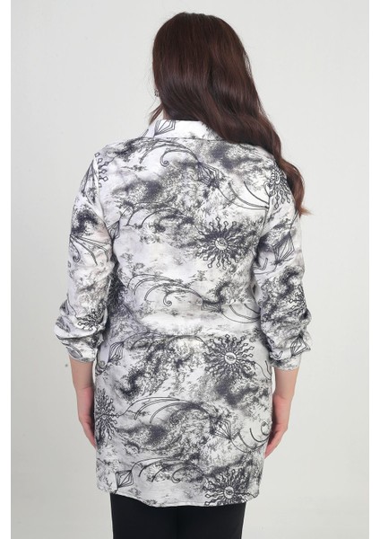 Kadın Kol Katlamalı Batik Desenli Büyük Beden Uzun Gömlek fırsatları