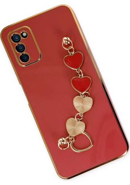Samsung Galaxy A03S Elegant Charm Case (Kalpli Zincirli Kılıf) Elegant Silicone Cover - Kırmızı modelleri