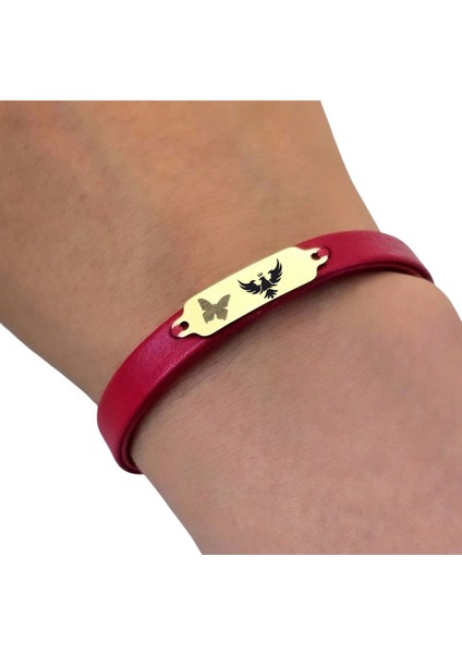 14 Ayar Altın Plakalı Kral Kartal Temalı Kırmızı Derili Kelebek Motifli Hediye BILEKLIK-652SEMBOL fırsatları