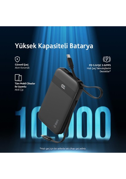 Recharger Pro LCD 10.000MAH Pd 30W Lightning ve Usb-C Dahili Kablolu Taşınabilir Hızlı Şarj Aleti/Powerbank 2BB225 fiyatları