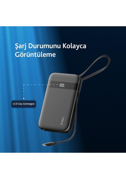 Recharger Pro LCD 10.000MAH Pd 30W Lightning ve Usb-C Dahili Kablolu Taşınabilir Hızlı Şarj Aleti/Powerbank 2BB225 fırsatları