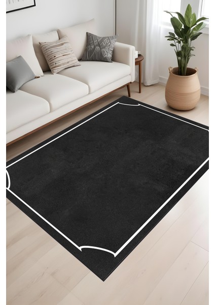 Dijital Baskı Sade Siyah Zemin Beyaz Çerçeve Modern Makinada Yıkanabilir Salon Koridor Yolluk Halısı fiyatları