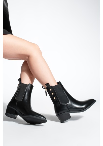 Kadın Sivri Burun Lastikli Kovboy Arkadan Fermuarlı Topuklu Western Bot Esoma Siyah fırsatları