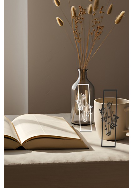 Kaktüs Kitap Ayracı, Modern Tasarım, Hafif ve Şık 2’li, Siyah ve Beyazın Modern Uyumu