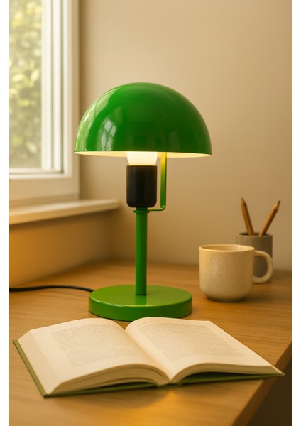 Modern Yeşil Metal Masa Lambası – Mantar Başlıklı Dekoratif Masa ve Komodin Lambası modelleri