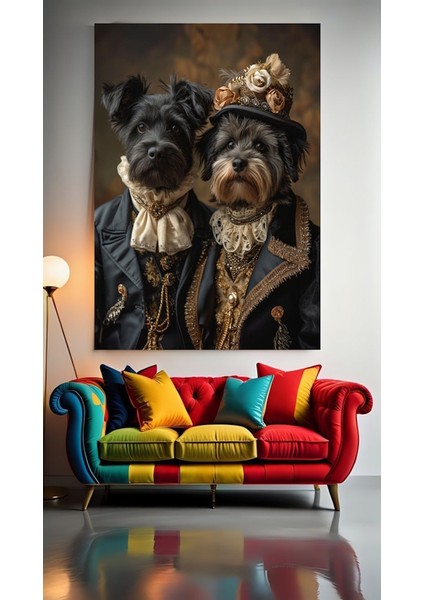 Çift Köpekler V1 Ev Duvar Salon Güzellik Salonu Ofis Dükkan Dekarasyon Kanvas Tablo