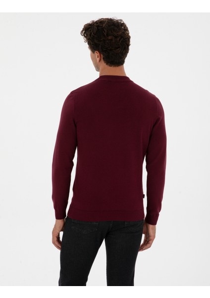 Erkek Mor Slim Fit Çeyrek Yaka Basic Triko Kazak 50315456-VR177 indirimleri