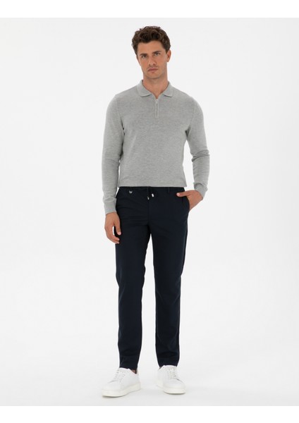 Erkek Gri Melanj Slim Fit Polo Yaka Fermuarlı Basic Triko Kazak 50315406-VR086 fırsatları