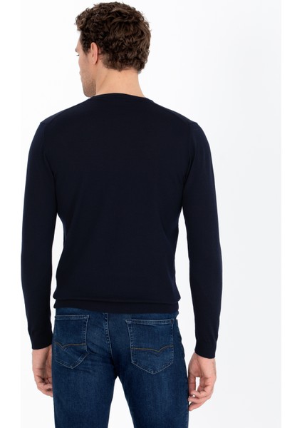 Erkek Lacivert Regular Fit %100 Yün Bisiklet Yaka Basic Triko Kazak 50259680-VR033 indirimleri