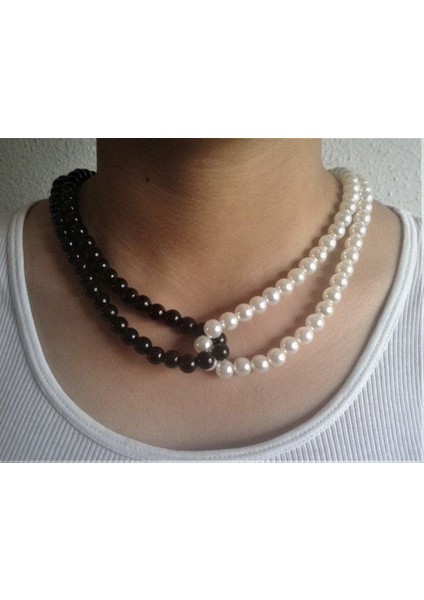 Zarif Siyah Beyaz Inci Kadın Kolye - Şıklığınızı Tamamlayın