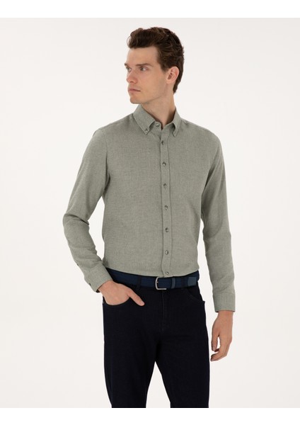 Erkek Yeşil Slim Fit Uzun Kollu Gömlek 50316768-VR054