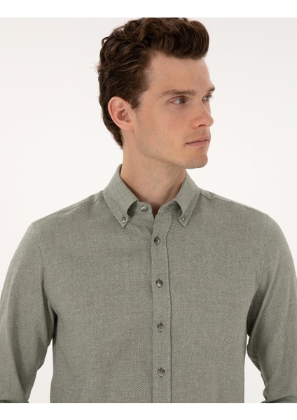 Erkek Yeşil Slim Fit Uzun Kollu Gömlek 50316768-VR054 fiyatları