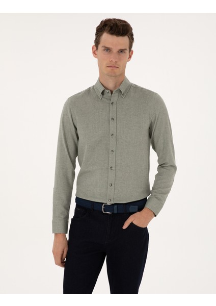 Erkek Yeşil Slim Fit Uzun Kollu Gömlek 50316768-VR054 modelleri