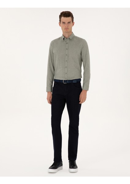 Erkek Yeşil Slim Fit Uzun Kollu Gömlek 50316768-VR054 fırsatları