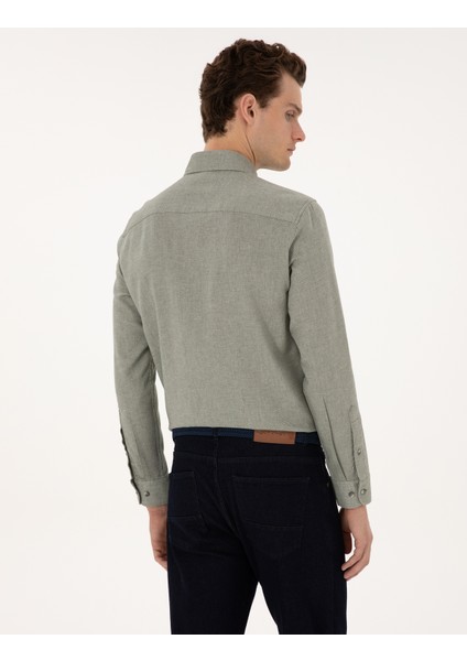 Erkek Yeşil Slim Fit Uzun Kollu Gömlek 50316768-VR054 indirimleri