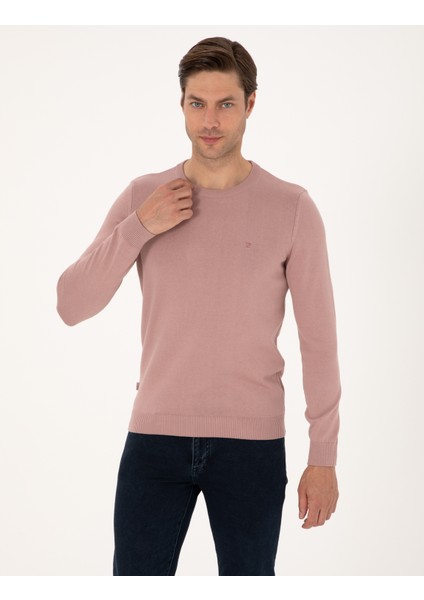 Erkek Gül Kurusu Slim Fit Bisiklet Yaka Basic Triko Kazak 50315509-VR026