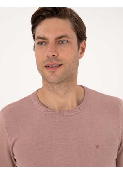 Erkek Gül Kurusu Slim Fit Bisiklet Yaka Basic Triko Kazak 50315509-VR026 fiyatları