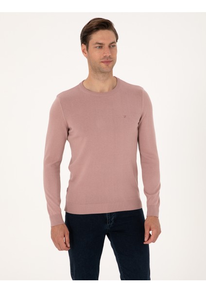 Erkek Gül Kurusu Slim Fit Bisiklet Yaka Basic Triko Kazak 50315509-VR026 modelleri