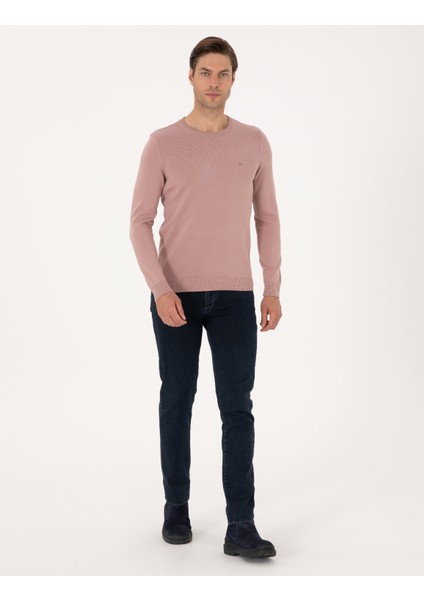 Erkek Gül Kurusu Slim Fit Bisiklet Yaka Basic Triko Kazak 50315509-VR026 fırsatları