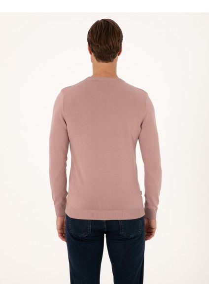 Erkek Gül Kurusu Slim Fit Bisiklet Yaka Basic Triko Kazak 50315509-VR026 indirimleri