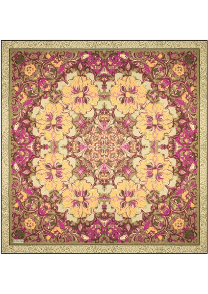 Yeşil Sedef Desen Twill Ipek Eşarp