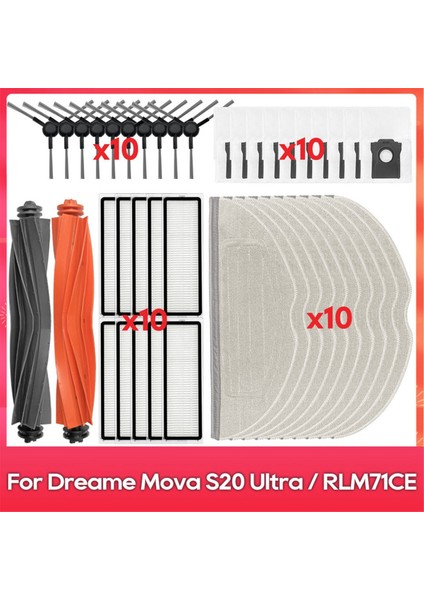 Dreame Mova S20 ULTRA/RLM71CE Elektrikli Süpürge Yedek Parçaları Için 42 Adet Fırça Filtre Toz Torbası Paspas Bezi Seti (Yurt Dışından)