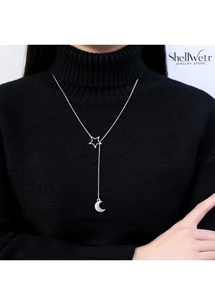Selene 925 Ayar Gümüş Zincir Kolye Yıldız Ay Sallantılı Kadın Kolye fiyatları