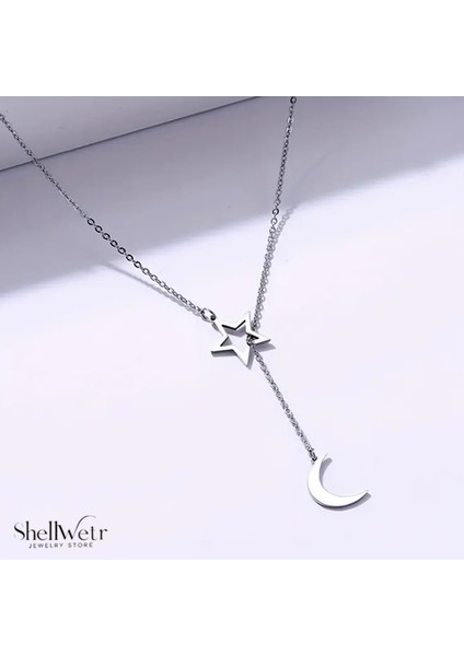 Selene 925 Ayar Gümüş Zincir Kolye Yıldız Ay Sallantılı Kadın Kolye modelleri