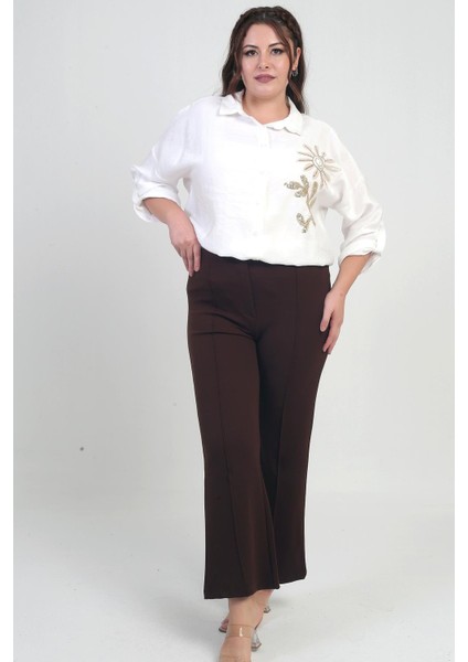 Kadın Beli Lastikli En Boy Likralı Örme Krep Çımalı Büyük Beden Palazzo Pantolon modelleri