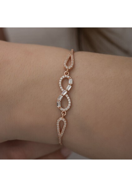 Rose Baget Taşlı Sonsuzluk 925 Ayar Gümüş Bileklik