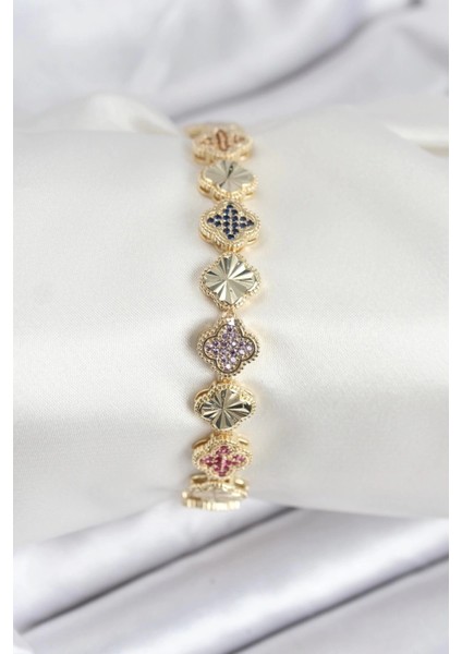 Pirinç Vıp Seri Yonca Zirkon Taşlı Kadın Bileklik