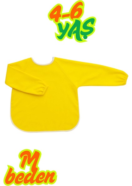 Sarı Boyama Önlüğü M Beden 4-6 Yaş Su Itici Kumaş