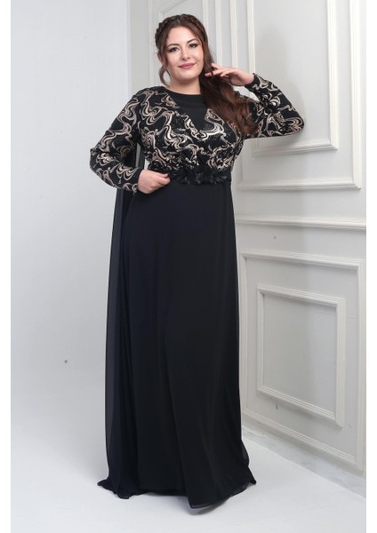 Kadın Kruvaze Yaka Görünümlü Pullu Astarlı Şifon Uzun B.b. Elbise indirimleri