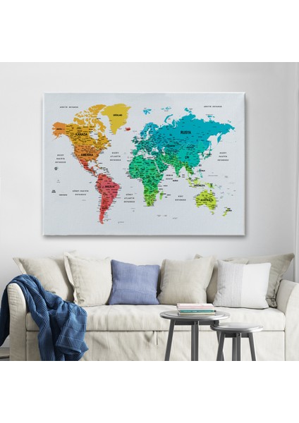 Türkçe Dünya Haritası Dekoratif Kanvas Tablo Son Derece Detaylı 1638 fiyatları